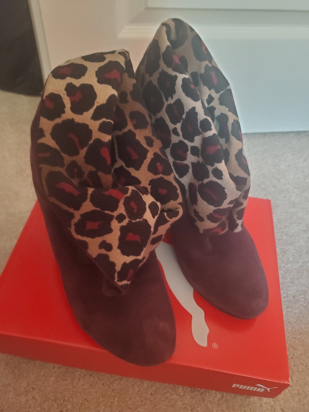 Patty Purple Suede Fold-Over Ankle Boots with Leopard Cuff